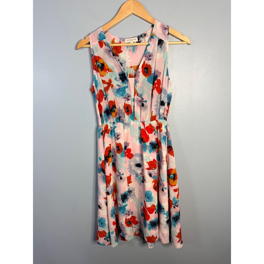 Rebecca Taylor Exclusive Flower Press Silk Floral V-Neck Sleeveless Dress Size 0